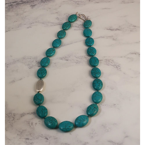 Melissa James Turquoise flat oval with silver pod Necklace 81 Melissa James Turquoise flat oval with silver pod Necklace 81