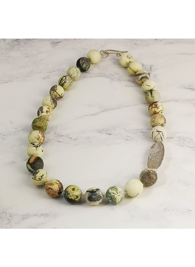 Green jasper and silver lozenge necklace 011