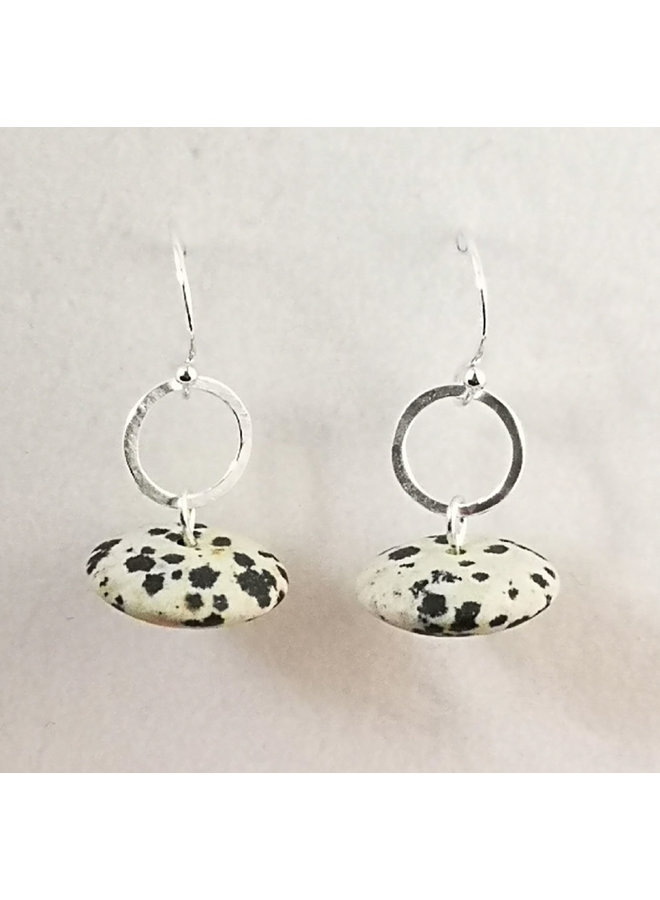 Dalmation Jasper and silver drop earrings 108
