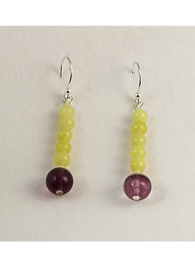 Pendants d'oreilles en jade avec fleurite et argent 110