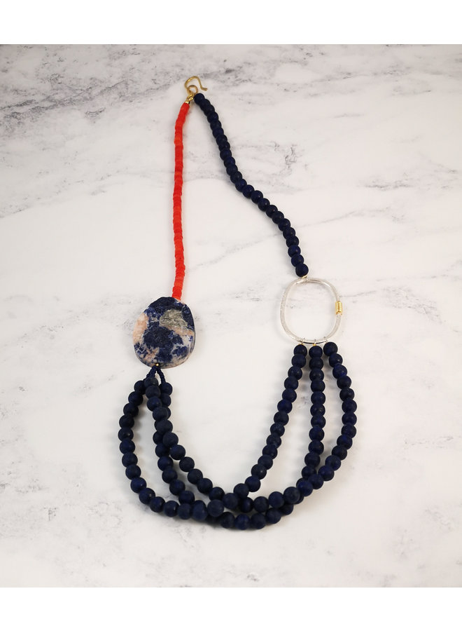 Lapis 3 strand with soladite bead necklace 103