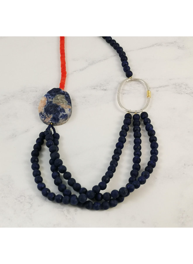Lapis 3 strand with soladite bead necklace 103