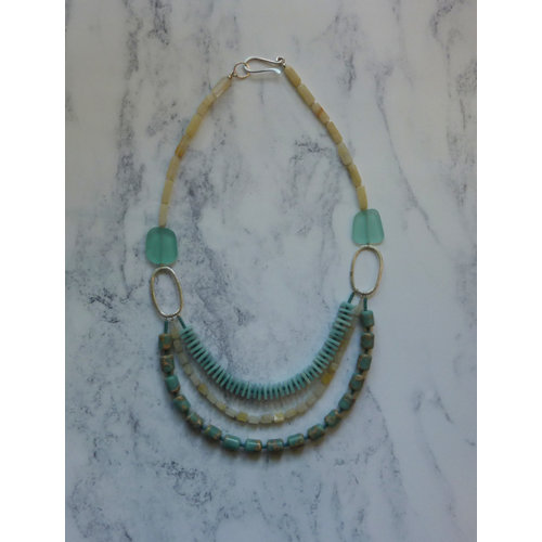 Melissa James 3 Strand Aqua, Yellow Agate, Amozonite Necklace 047 Melissa James 3 Strand Aqua, Yellow Agate, Amozonite Necklace 047