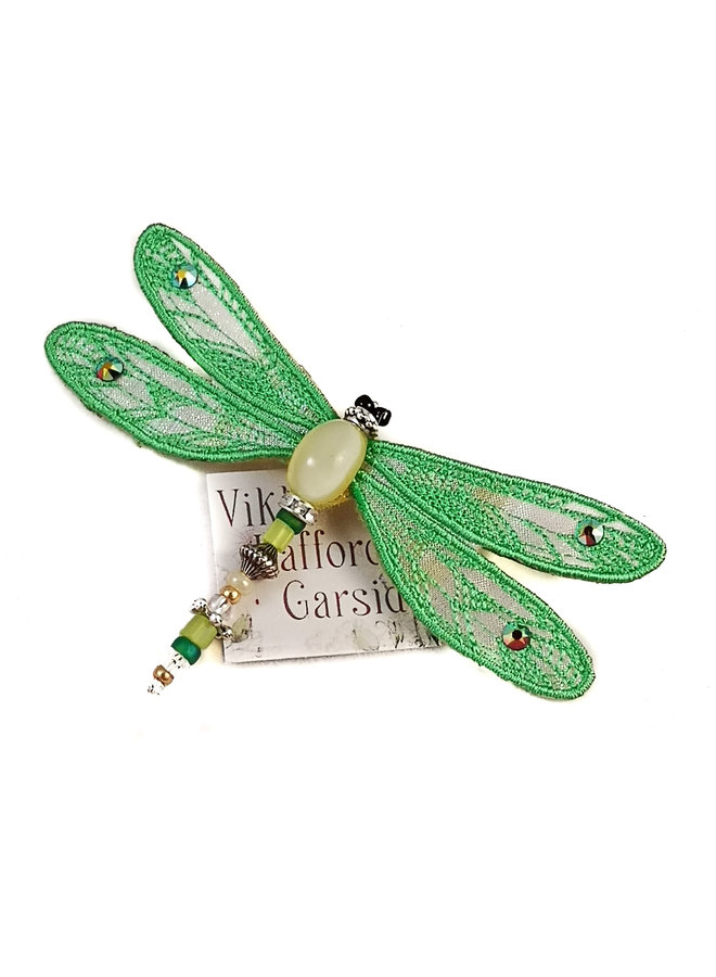 Dragonfly jewelled brooch green 081