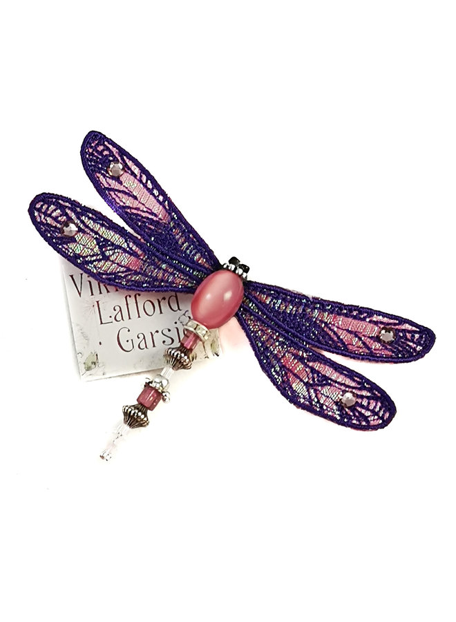 Broche bijou libellule violet & rose 082