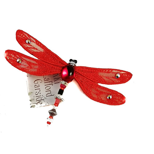 Vikki Lafford Garside Libelle juwelen broche rood 086 Vikki Lafford Garside Libelle juwelen broche rood 086