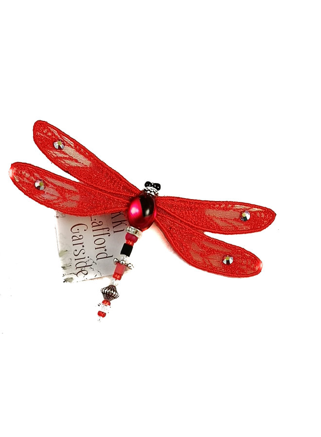 Dragonfly jewelled brooch red 086