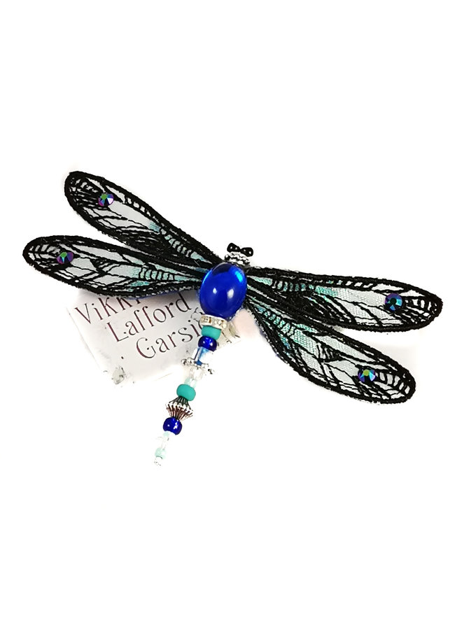 Dragonfly jewelled brooch black and green 087