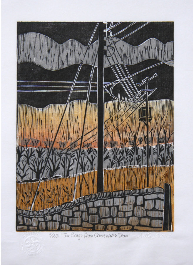 The Craggs from Crimsworth Dean - Woodcut Unframed 031