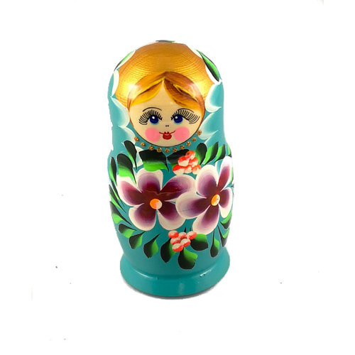 Russian Gifts 5 Nestelende Martyoshka-pop Turquoise blauw met bloemen klein 102 Russian Gifts 5 Nestelende Martyoshka-pop Turquoise blauw met bloemen klein 102