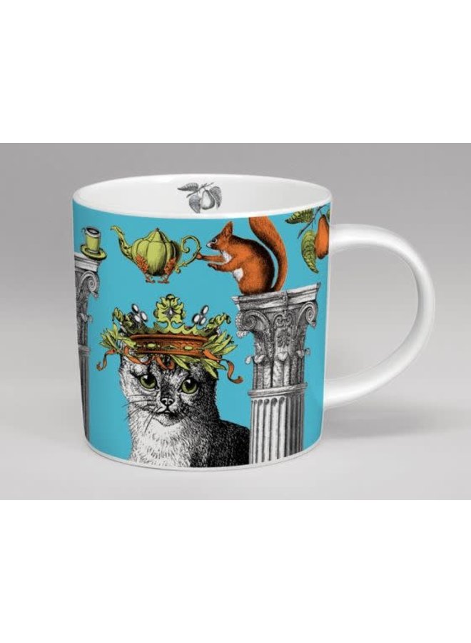Chat de ménagerie grande tasse en os bleu porcelaine