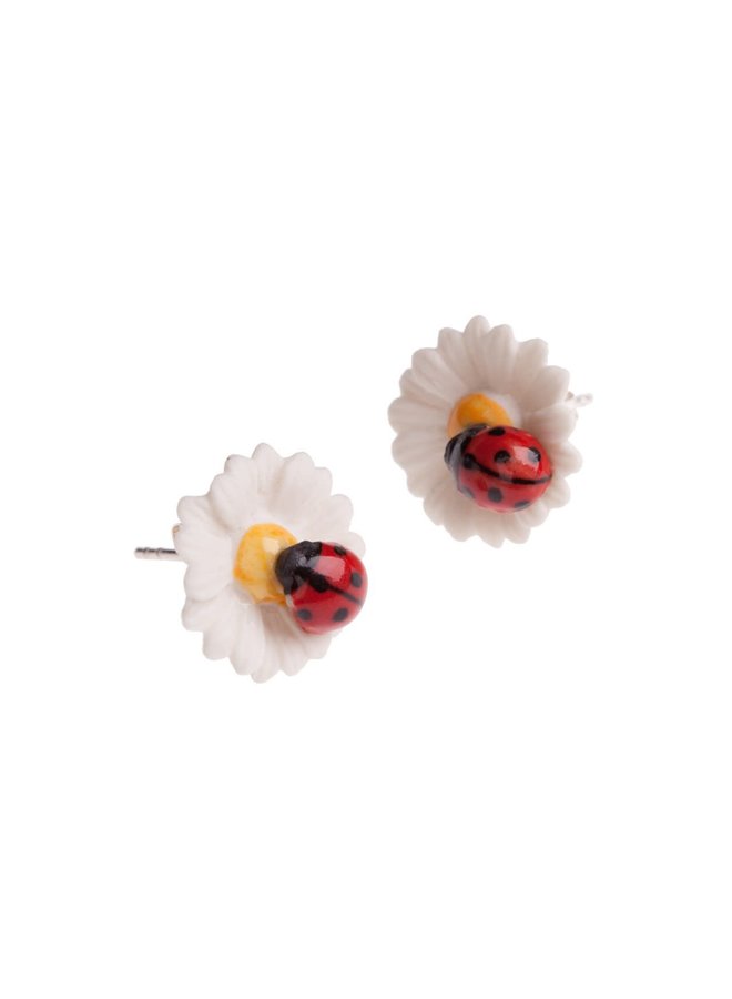 Daisy and ladybird stud earrings hand painted 086