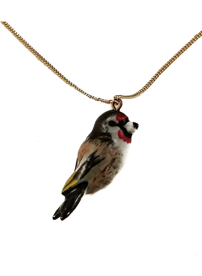 Goldfinch necklace hand painted 089
