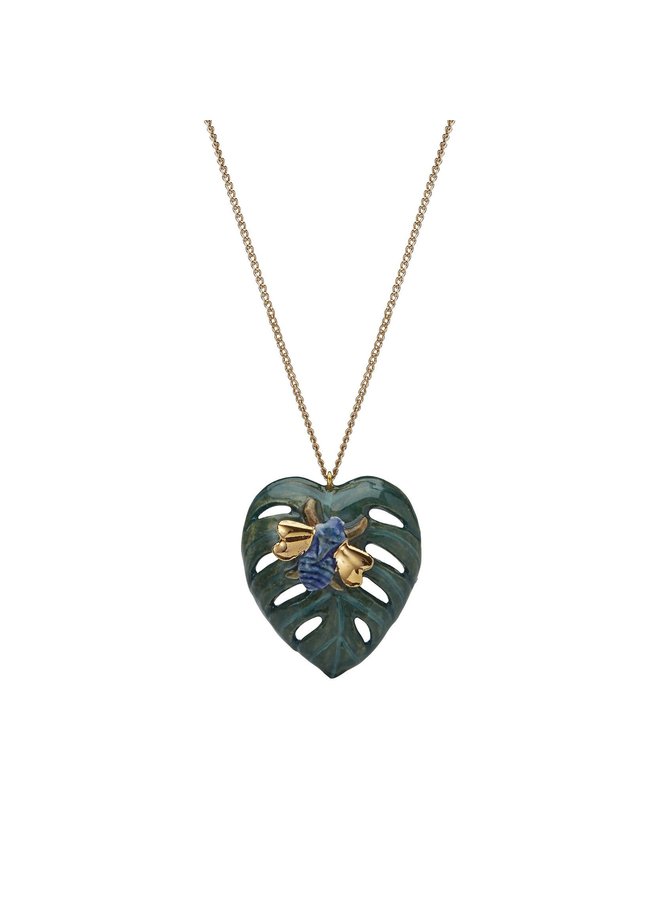 Collier feuille de palmier avec insecte peint à la main 091