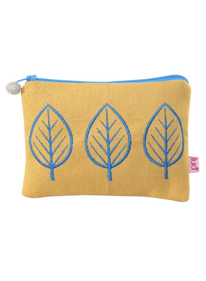 Three Leaf Embroidered coin purse Ochre 438