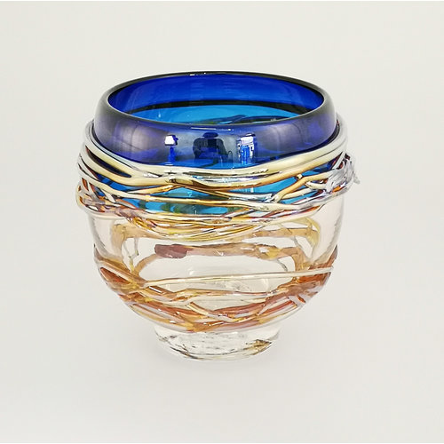 Allister Malcolm Glass Blau und Gold Trailing Bowl 27 Allister Malcolm Glass Blau und Gold Trailing Bowl 27