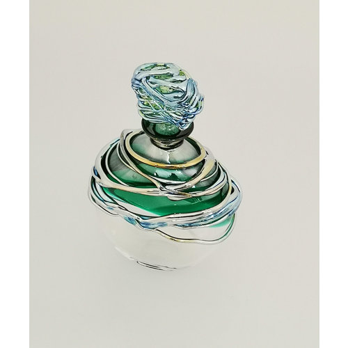 Allister Malcolm Glass Green und Platinum Trailing Scent Bottle 29 Allister Malcolm Glass Green und Platinum Trailing Scent Bottle 29