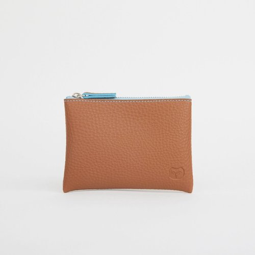 goodeehoo Coin purse Tan with blue zipper 044 goodeehoo Coin purse Tan with blue zipper 044