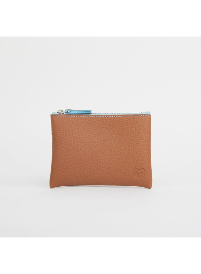 Coin purse Tan with blue zipper  044