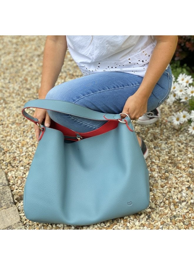 Slouch Bag Teal and Red  046