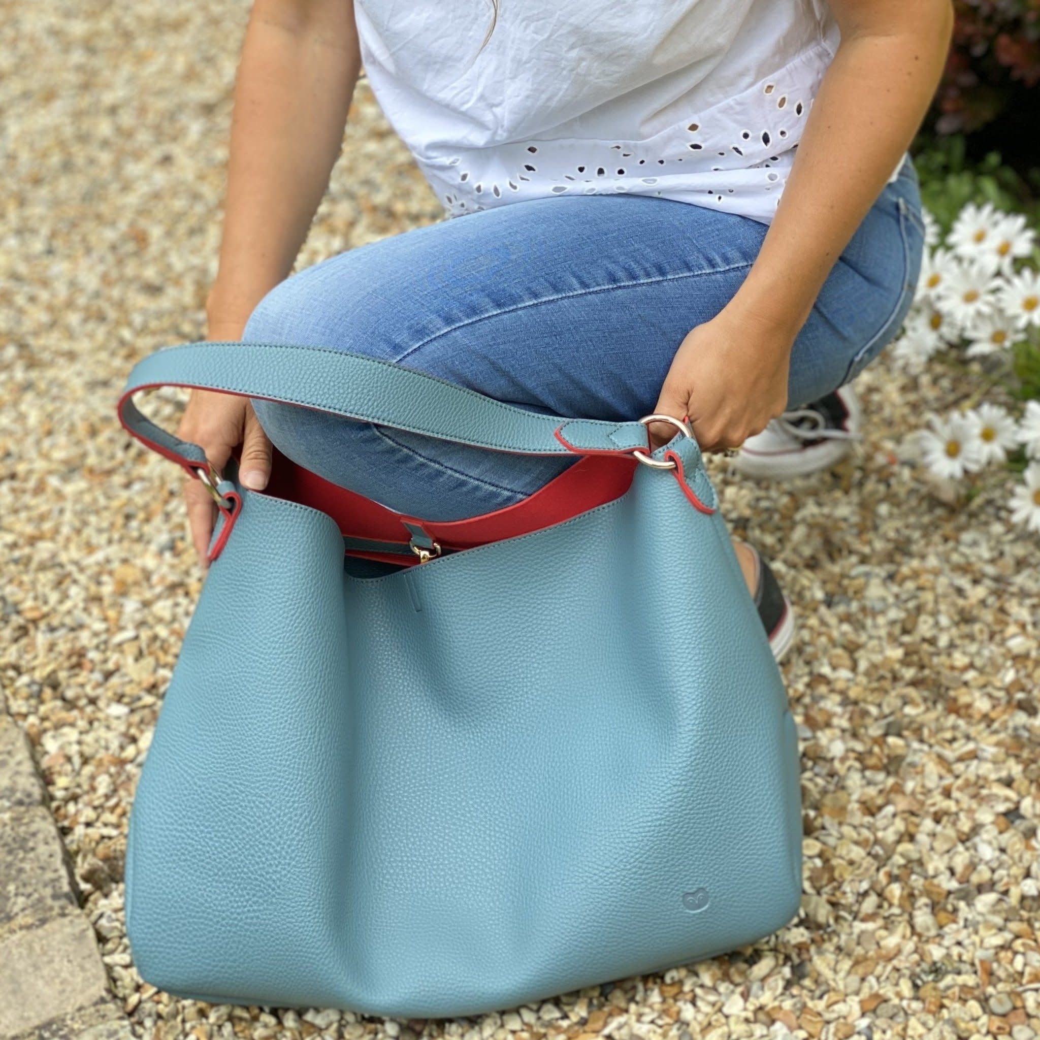 Slouch Bag Teal and Red 046 - Water Street Gallery