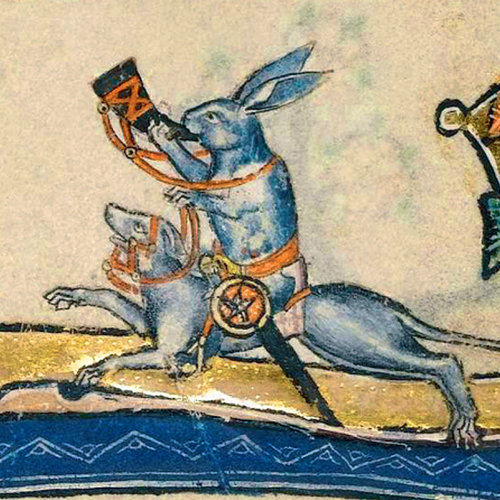Fitzwilliam Museum Konijn rijdt op een hond Detail Macclesfield Psalter 1330Card Fitzwilliam Museum Konijn rijdt op een hond Detail Macclesfield Psalter 1330Card