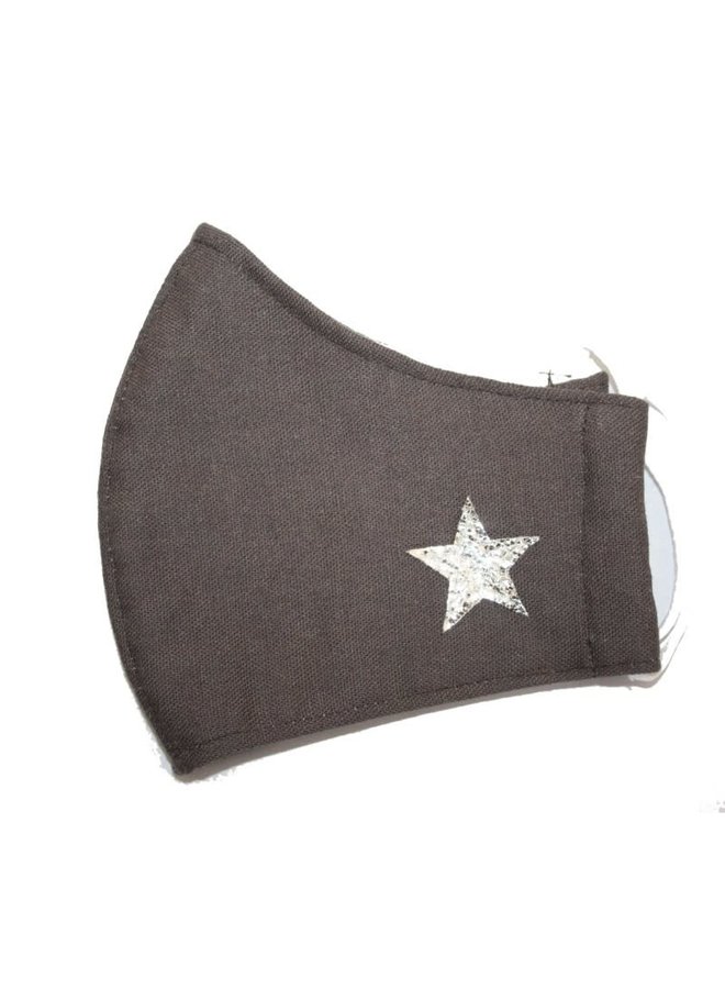 Face Mask Cotton Dark Grey with star  296