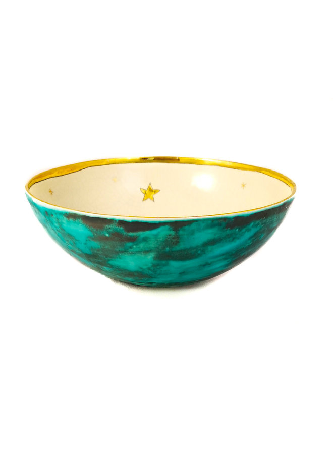 Raven and star  ceramic with gold rim bowl 022