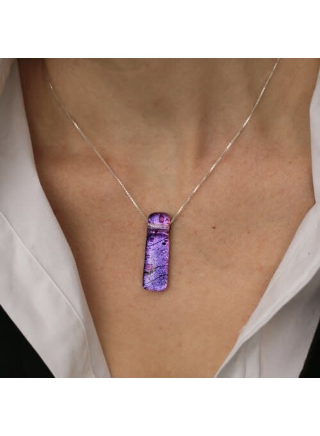 Pink & Purple  Dichroic Glass and Silver Lilabet Pendant  45