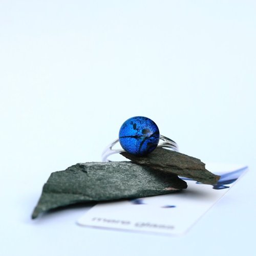 Mere Glass Dark Blue Dichroic Glass and Silver adjustable ring 22 Mere Glass Dark Blue Dichroic Glass and Silver adjustable ring 22