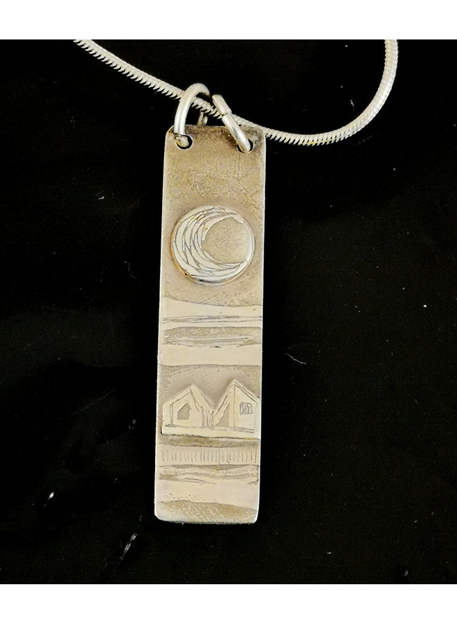 Full moon  and house silver etched necklace  01