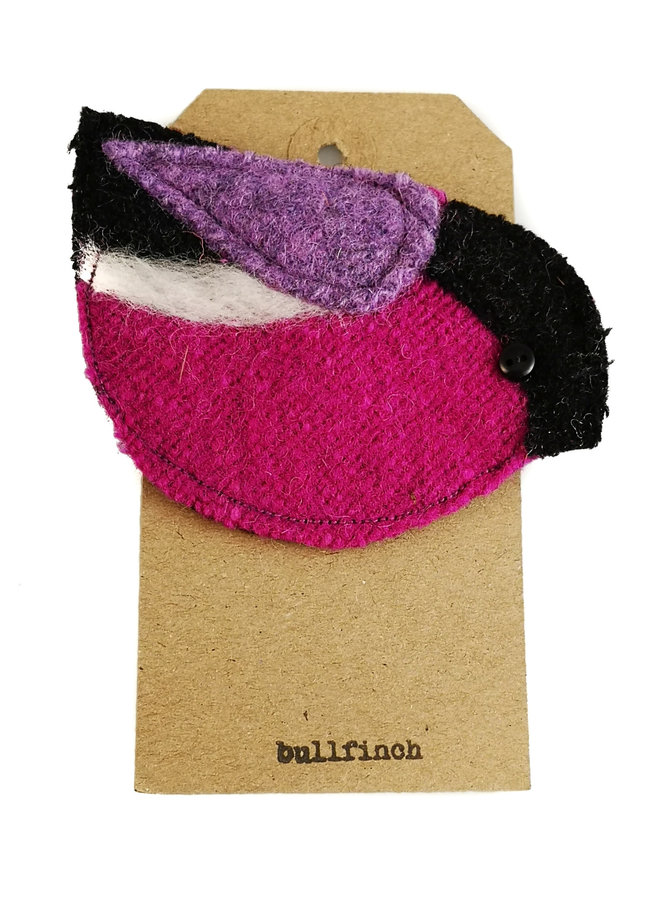 Broche Feutre Oiseau Violet Bulfinch 07