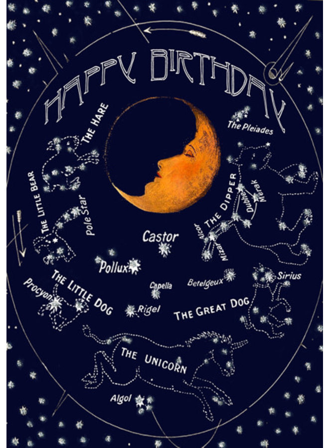 Tarjeta de brillo de cumpleaños de luna dormida