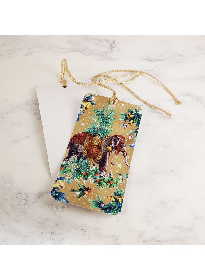 Mistletoe Elephant Vintage Glitter Gift Tag 86