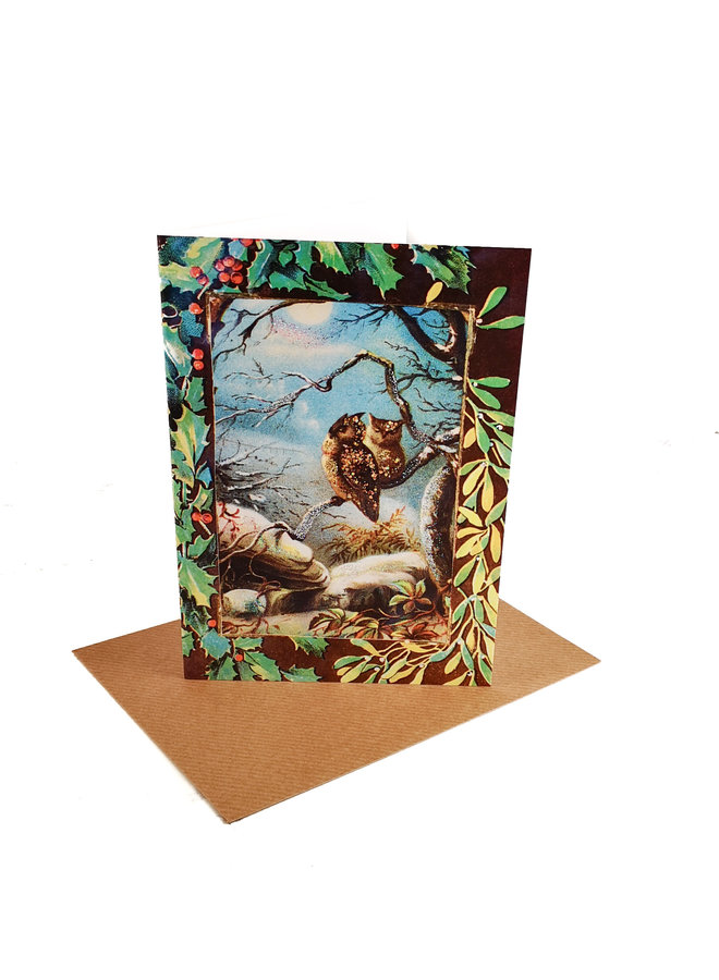 Winter Owls Vintage Glitter Card 78
