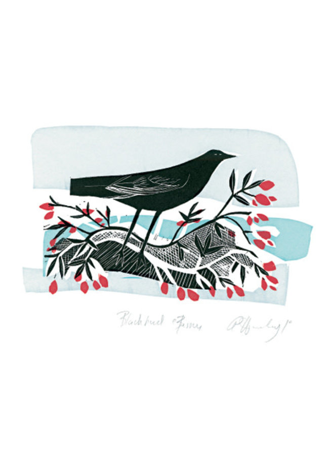 Blackbird & Berries card by Angela Harding