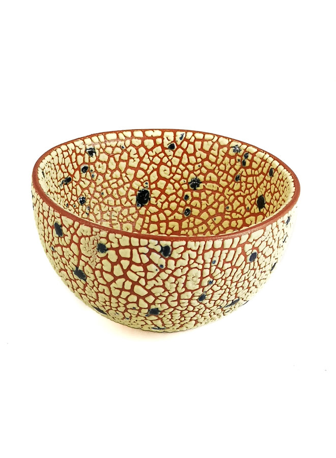 Crackle Round green dot medium bowl 19