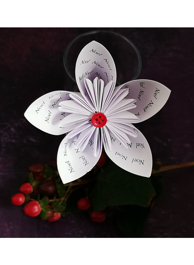 Noel white paper flower with Xmas  red button 32