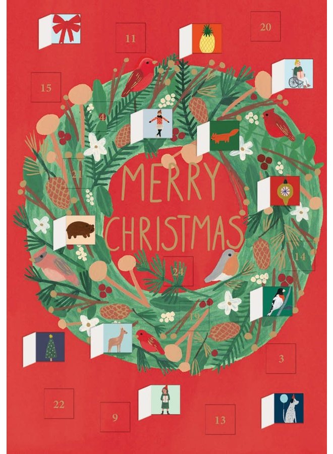 Merry Christmas Wreath Advent Calendar Card by Pugsley