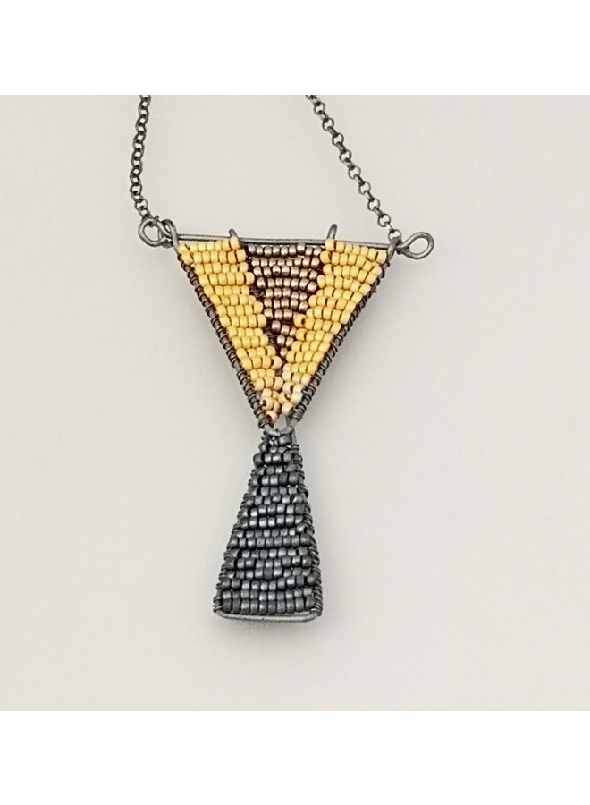 Geometric Glass bead & oxodised silver pendant 37