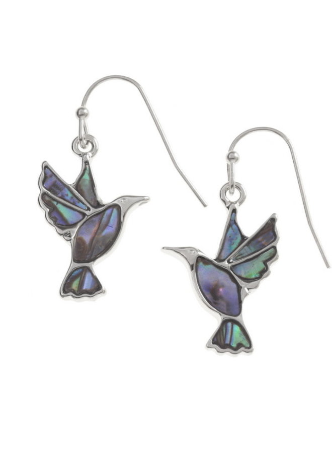 Hummingbird Inlaid Paua shell  Drop Earrings T201