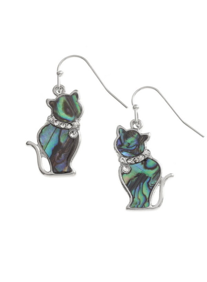 Cat  Inlaid Paua shell  Drop  Earrings 207