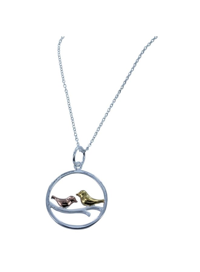 Two song  birds rose gold and vermeil gold necklace  70