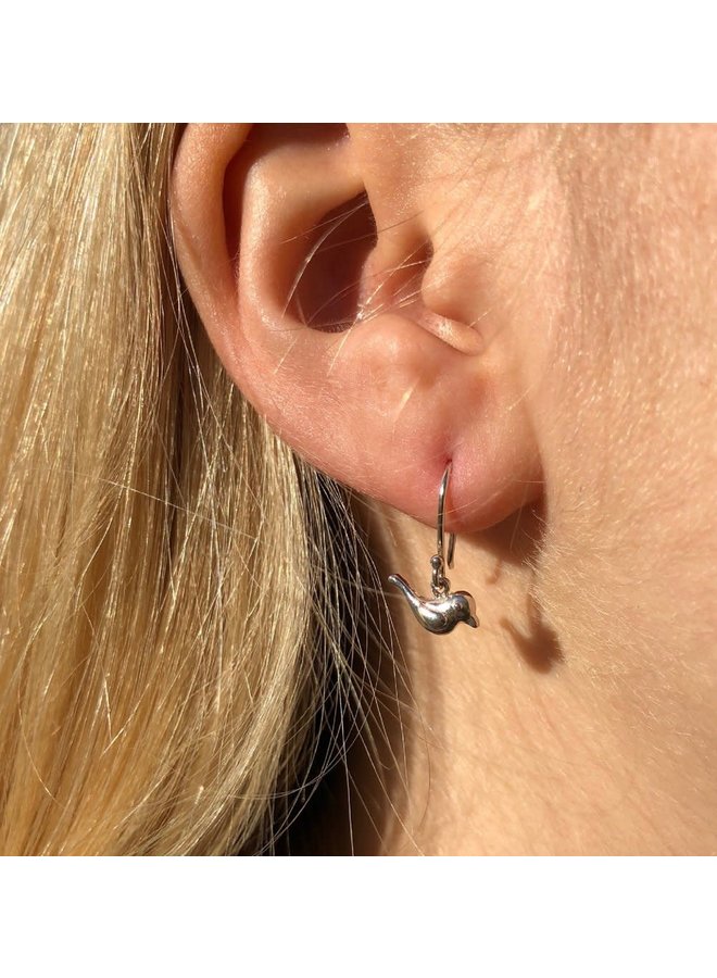 Tiny birds silver earring