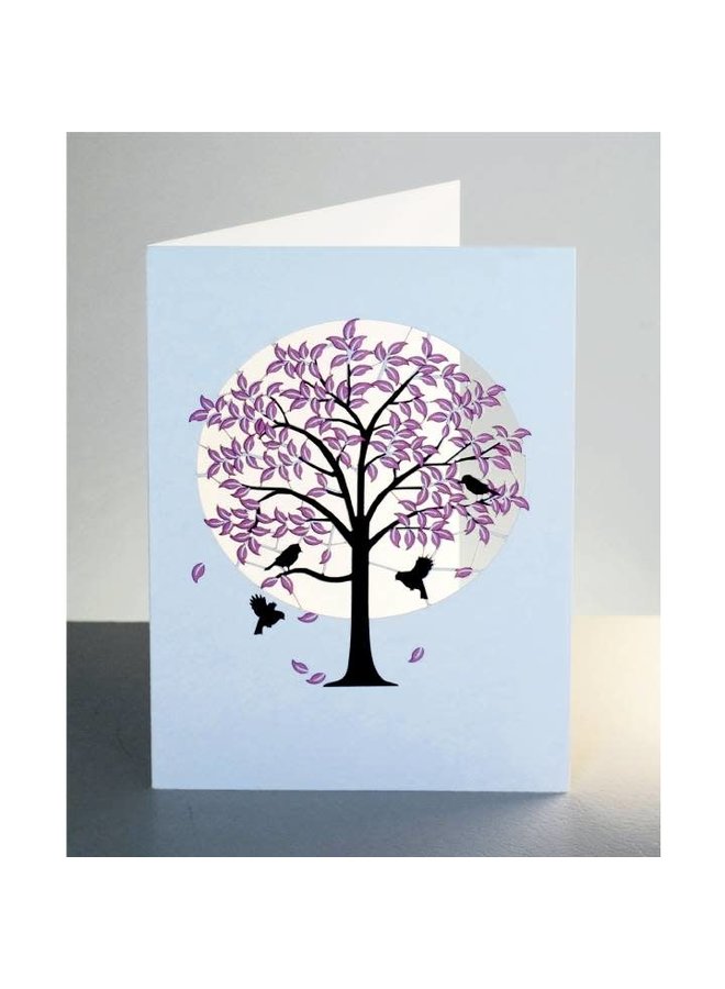 Pink Tree with Black Birds  Laser cut card