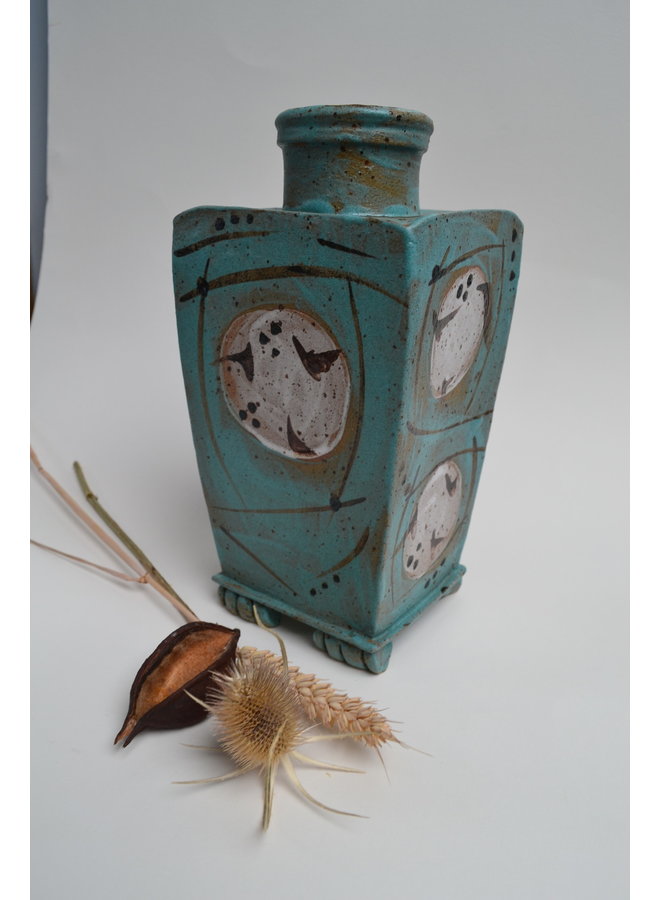 Vase carré avec glaçure turquoise