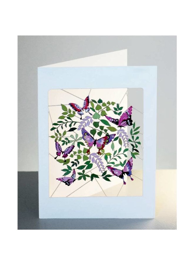 Purple Butterflys with Green Leaves Laser Card Blank