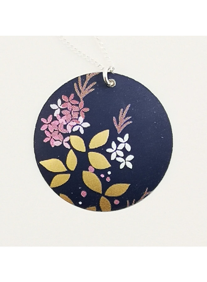 Kyoto Blue Round  Disc tin & silver necklace 67