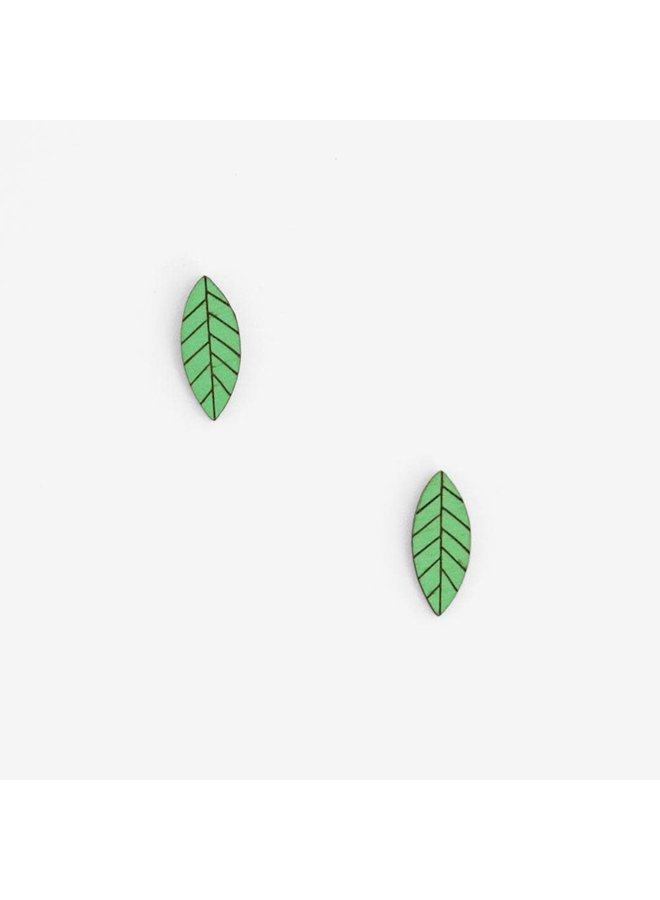 Green Leaf Stud Earrings 042