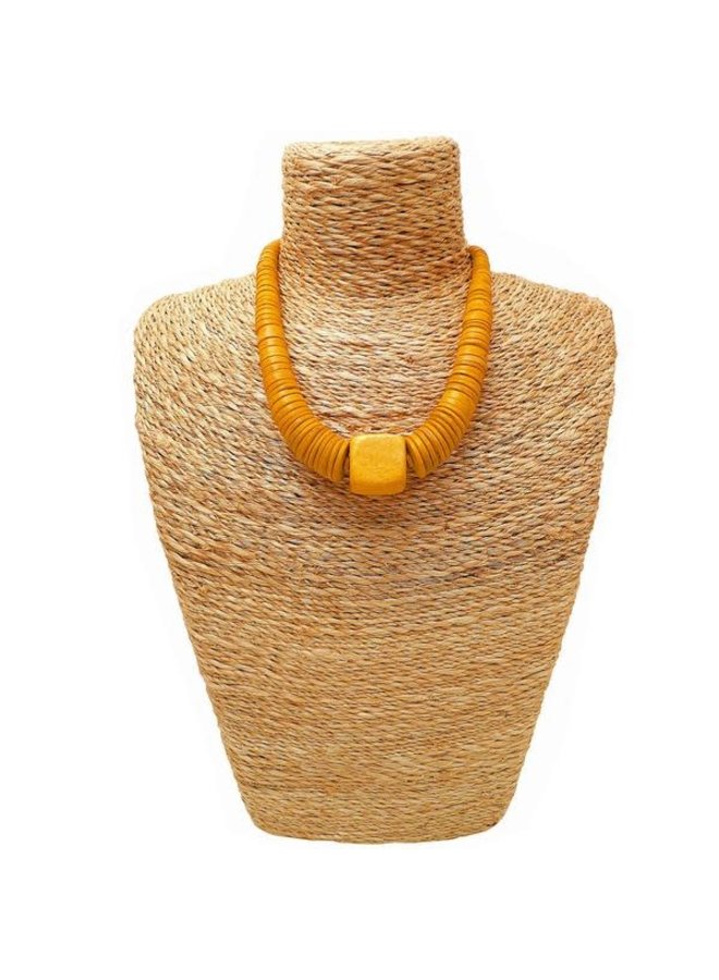 Mustard circle and square coco necklace 064